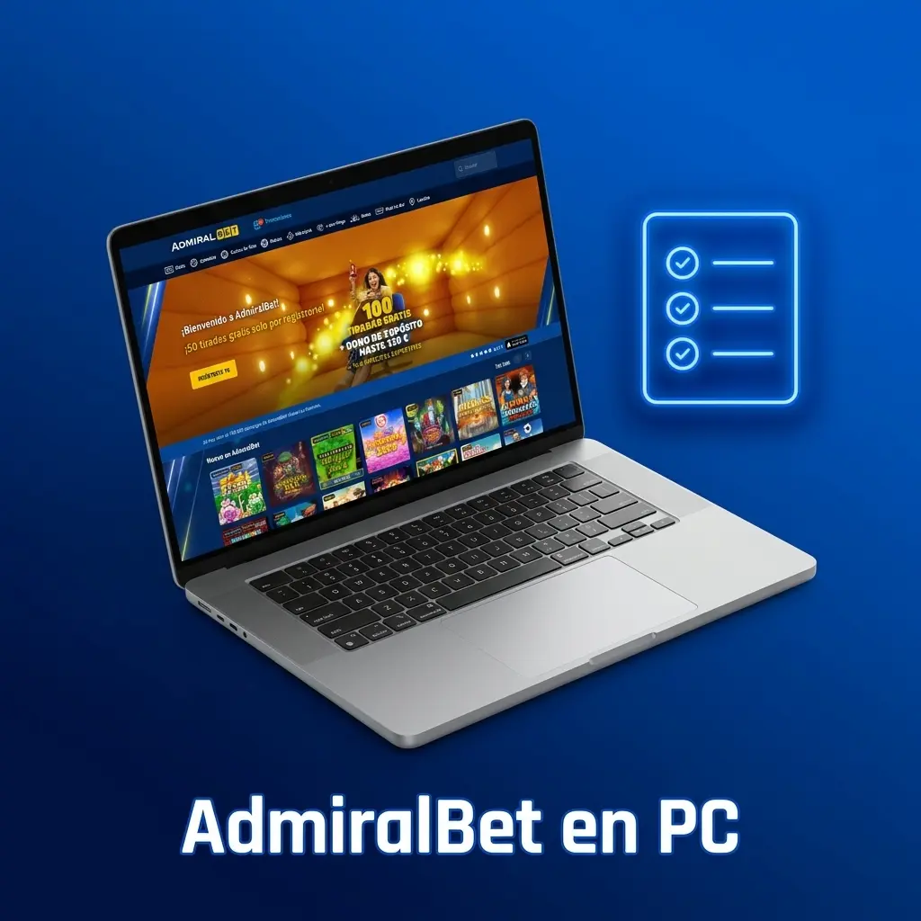 Interfaz de AdmiralBet en PC accesible desde navegador sin necesidad de descargar software adicional