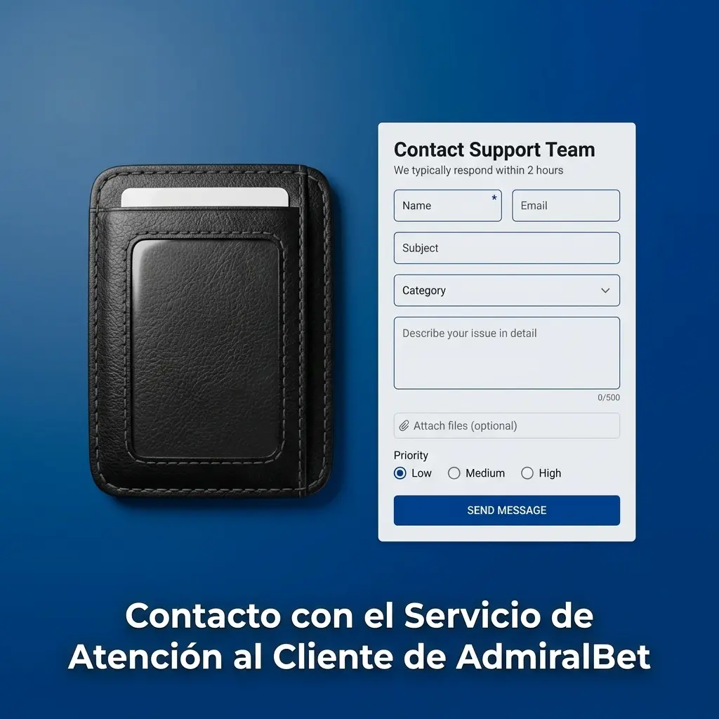 Equipo de soporte AdmiralBet disponible en español por chat en vivo, correo electrónico y formulario de contacto