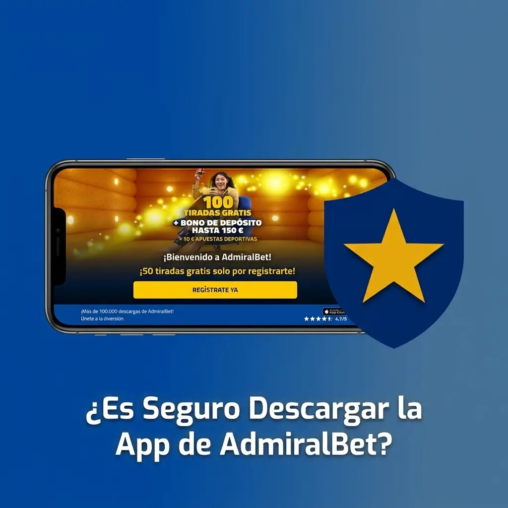 Pantalla de la app AdmiralBet con escudo de seguridad y logotipo de la licencia DGOJ de España