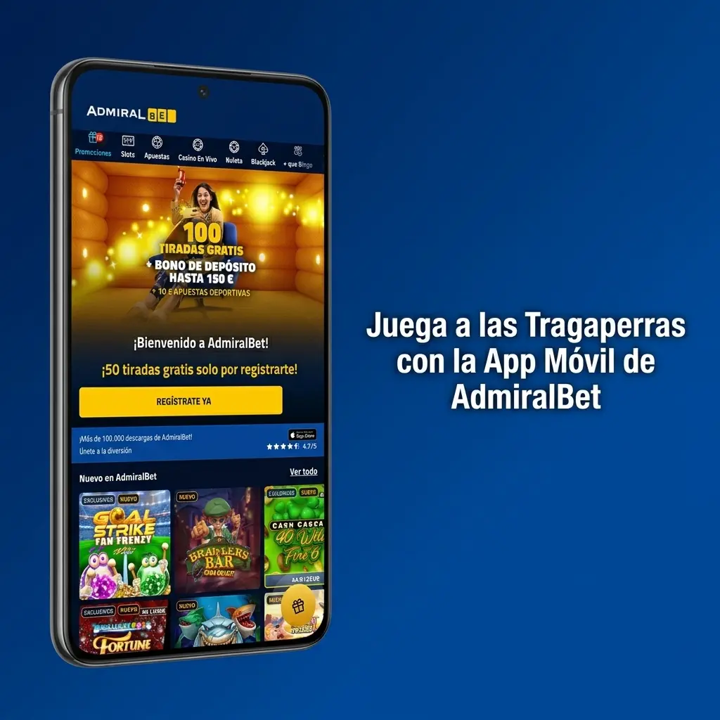App móvil de AdmiralBet para jugar tragaperras en Android con interfaz táctil optimizada