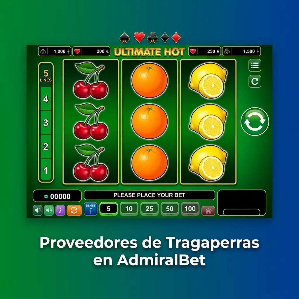 Logotipos de proveedores de tragaperras en AdmiralBet España, incluyendo Pragmatic Play, NetEnt y Novomatic