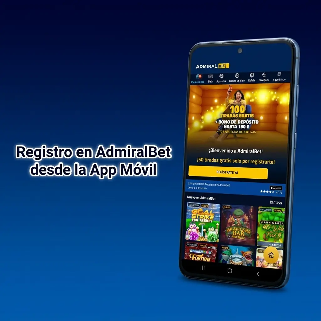 Pantalla de registro en la app móvil de AdmiralBet para Android e iOS con formulario de datos personales