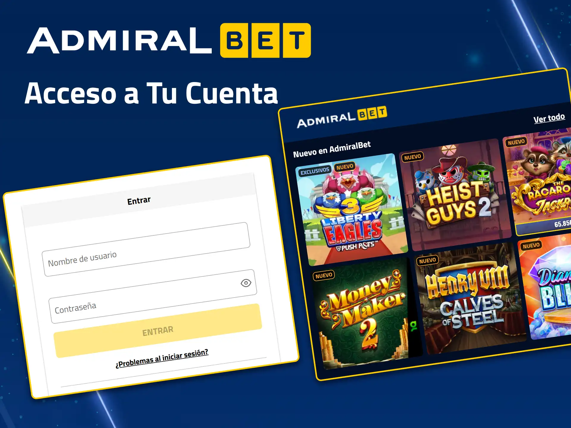 Introduzca sus datos personales para obtener acceso a tu cuenta de AdmiralBet.