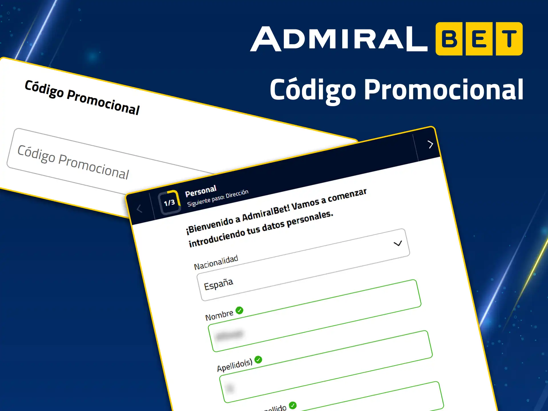 Introduce el código promocional al registrarte y obtén un bono en AdmiralBet.