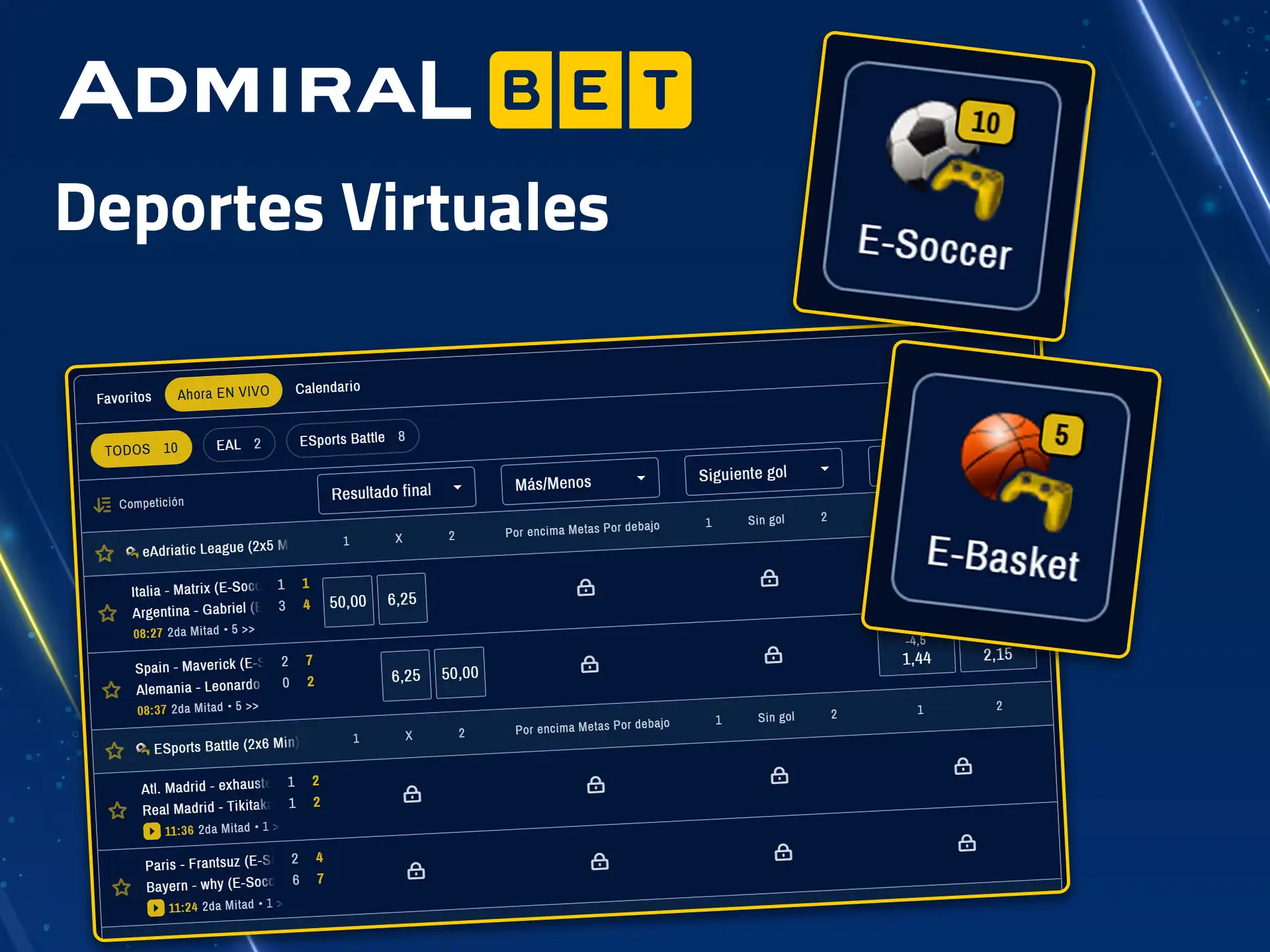 Apuesta en partidos virtuales en directo en AdmiralBet.