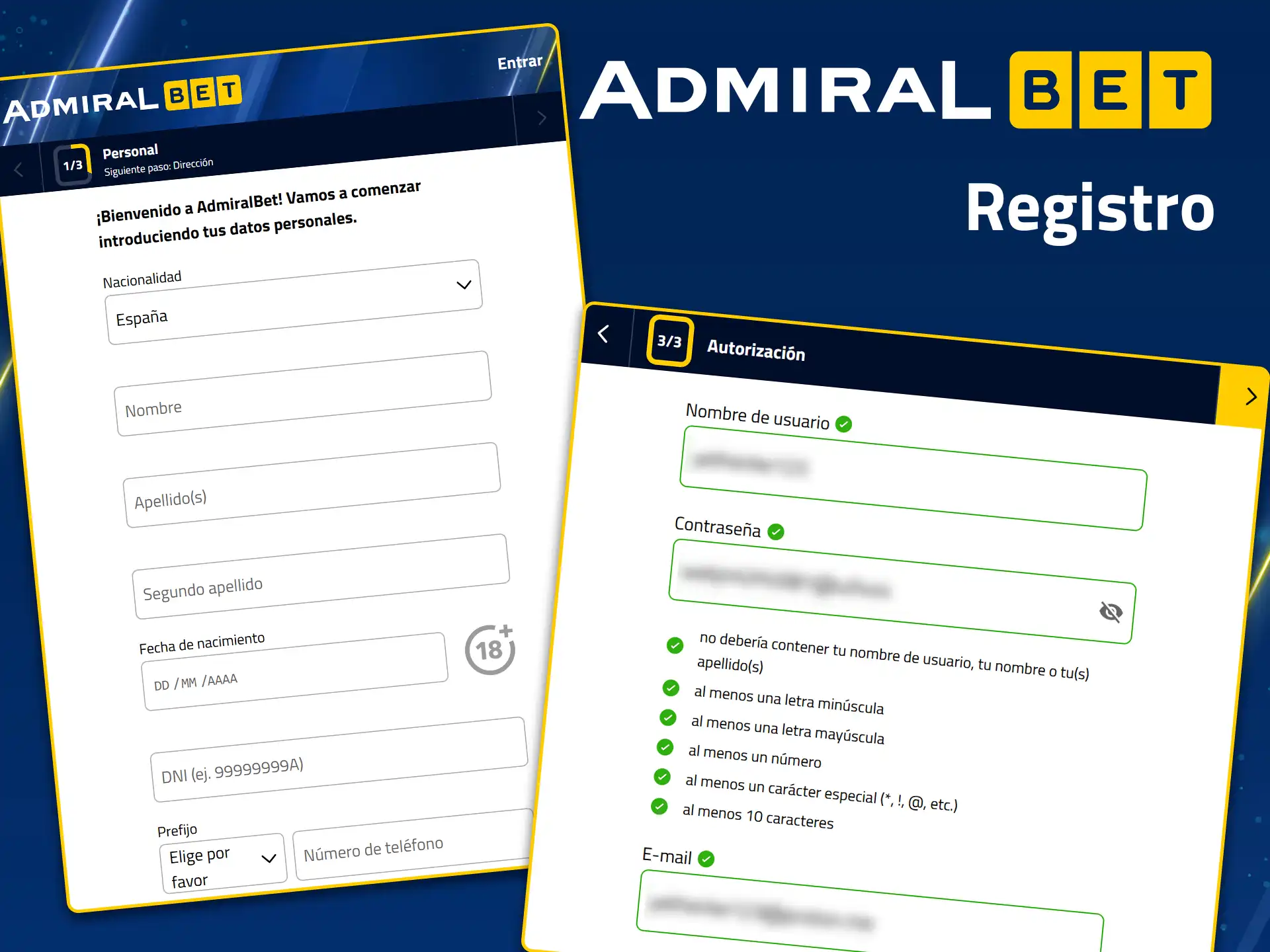 Crea una nueva cuenta en AdmiralBet.
